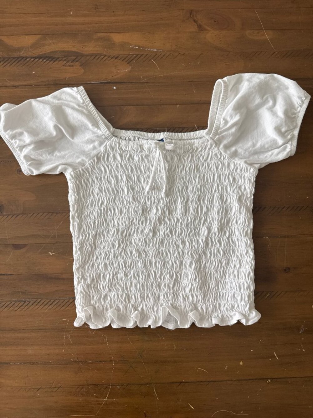 Old Navy Girls White Smocked Puff Sleeve Top